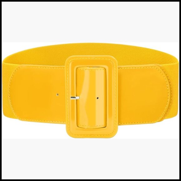 Faux Leather Wide Stretch Belt with Rectangular Buckle Adjustable main image 4